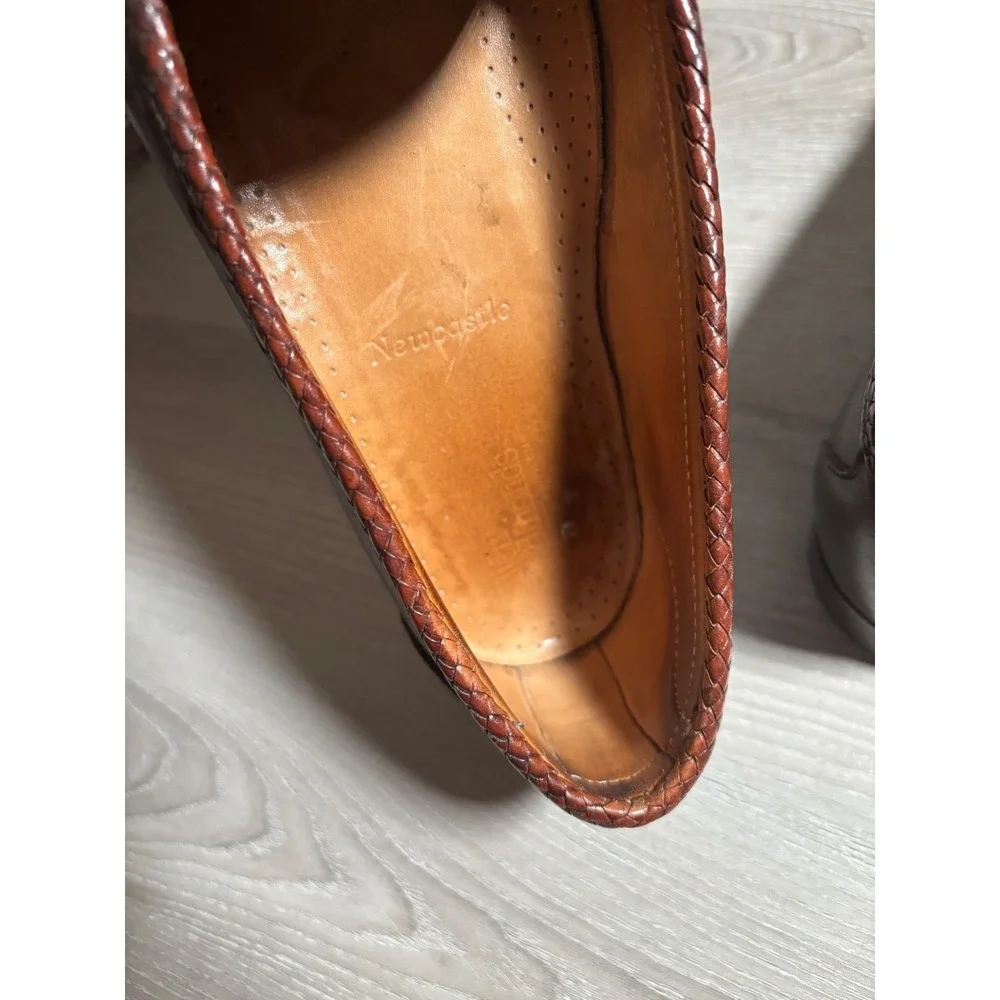 Allen Edmonds 13 B Newcastle Woven Leather Penny Loafers Burgundy USA Heritage